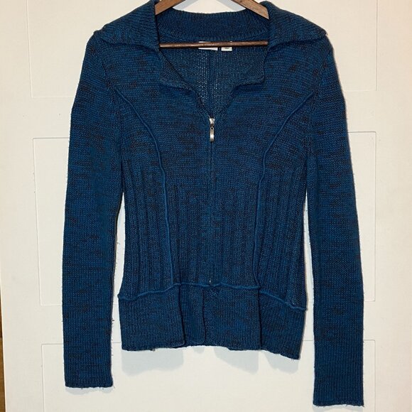 Cato Women's Medium Blue Zip-Up Knit Sweater Cardigan Grunge Whimsigoth Indie - Picture 1 of 8